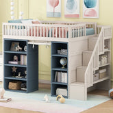 Bellemave® Full Size Loft Bed with 2 Four - layer Storage Cabinets and Curtain - Bellemave